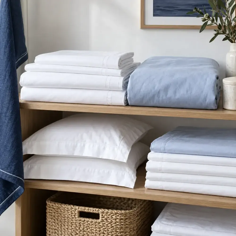 Linen arranged on shelving